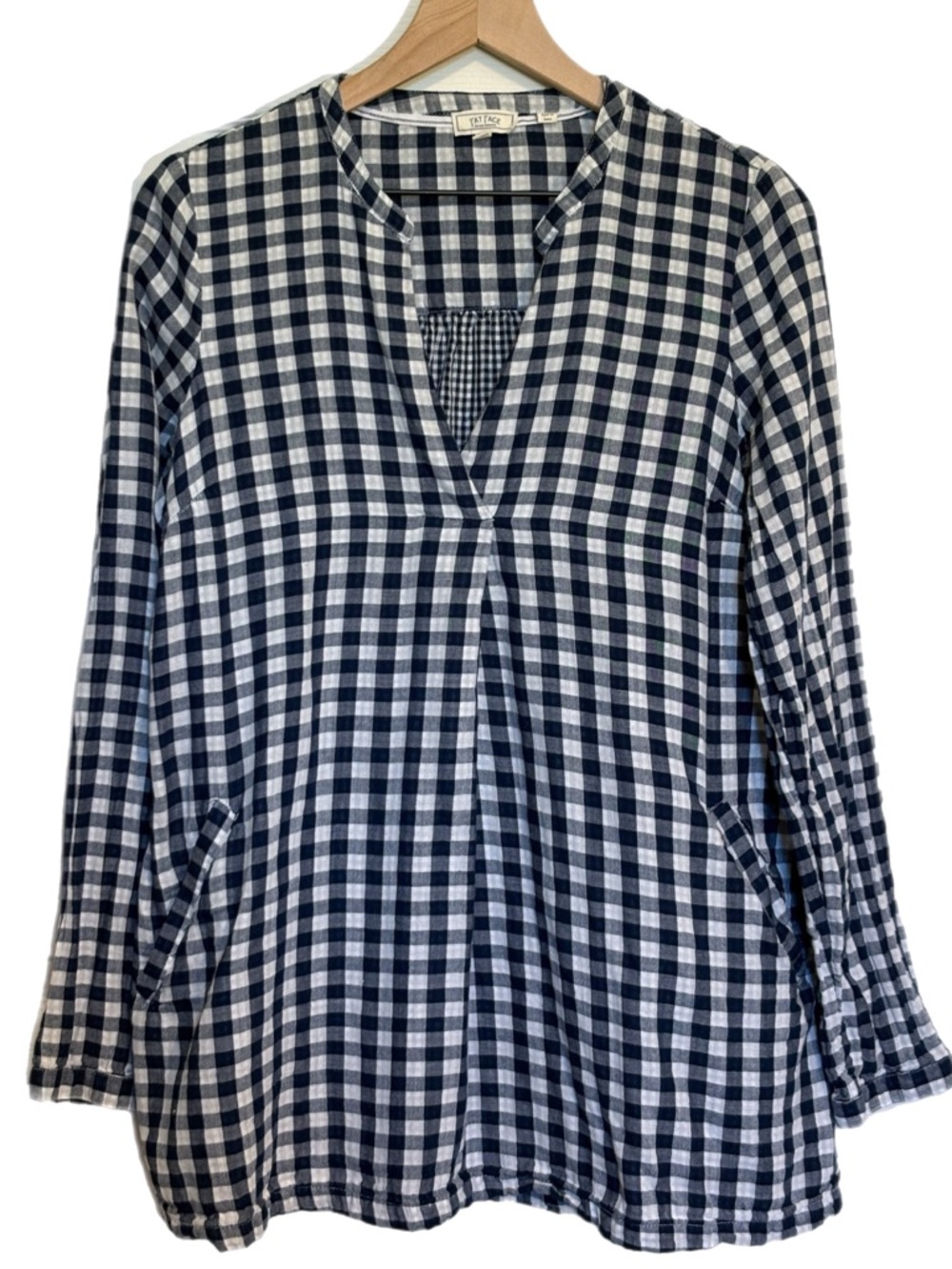 Fat Face 100% Cotton Gingham Tunic Top Pockets Navy White Checkered 8 Lagenlook